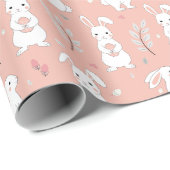 Cadeau Papier à enveloppement rose Pastel Bunny de Pâques (Coin rond)