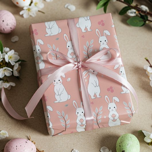 Cadeau Papier à enveloppement rose Pastel Bunny de Pâques