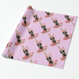 Cadeau Papier à enveloppement rose Rose et champagne