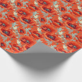 Cadeau Papier à enveloppement rouge à fleurs de pavot (Coin)