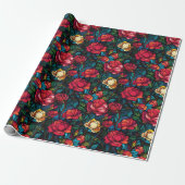 Cadeau Papier à enveloppement unique Fleur Rose chic (Déroulé)