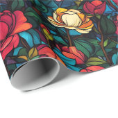 Cadeau Papier à enveloppement unique Fleur Rose chic (Coin rond)