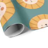 Cadeau Papier à enveloppement vert orange lion (Coin rond)