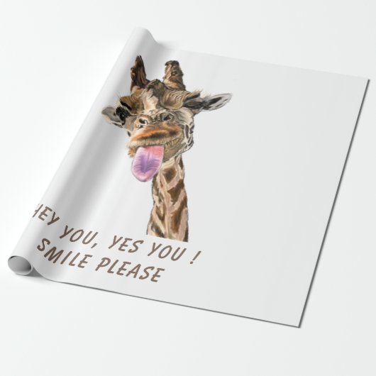 Cadeau Papier à envelopper amusant avec Giraffe joueuse - (Déroulé)