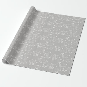 Cadeau Papier à envelopper - Argent & Blanc Floral