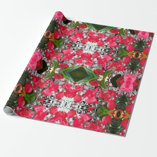 Cadeau Papier à envelopper avec fleurs rouges (Déroulé)