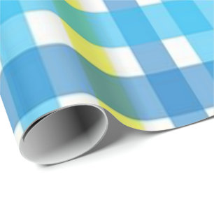 Cadeau Papier à envelopper brillant bleu jaune Plaid