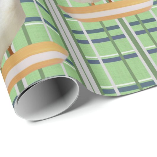 Cadeau Papier à envelopper brillant Canard vert Plaid (Coin rond)
