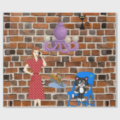 Cadeau Papier à envelopper brillant, Chat noir femme rétr (Plat)