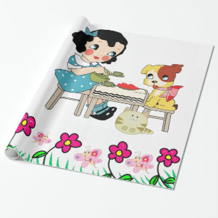Cadeau Papier à envelopper brillant, Chat Vintage de chie