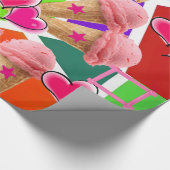 Cadeau Papier à envelopper brillant, crème glacée fraise (Coin)