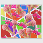 Cadeau Papier à envelopper brillant, crème glacée fraise (Plat)