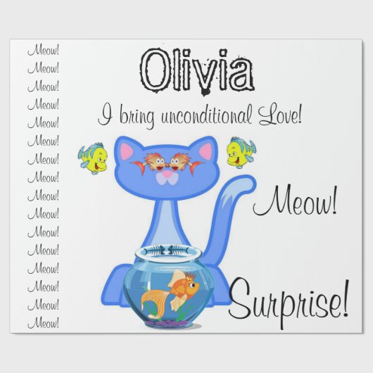 Cadeau Papier à envelopper brillant, Feline Cat Surprise (Plat)