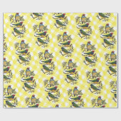 Cadeau Papier à envelopper brillant Oiseau Jaune Plaid (Plat)