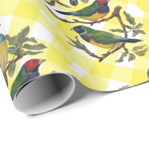 Cadeau Papier à envelopper brillant Oiseau Jaune Plaid