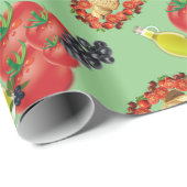 Cadeau Papier à envelopper brillant, Olives Huile Tomate (Coin rond)