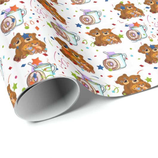 Cadeau Papier à envelopper brillant Ours en peluche (Coin rond)