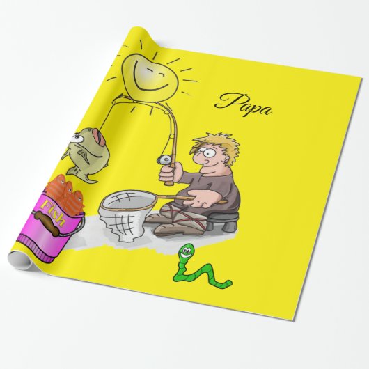 Cadeau Papier à envelopper brillant, Pêcheur Pêche Jaune (Déroulé)