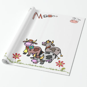 Cadeau Papier à envelopper brillant Vache Moo Grass Flora