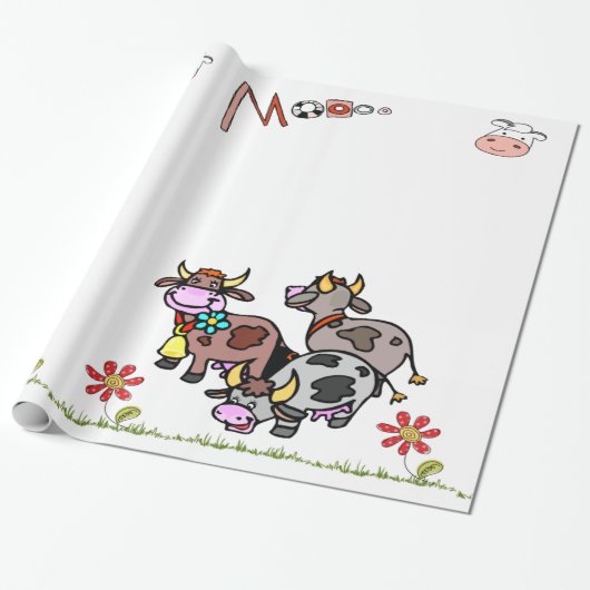 Cadeau Papier à envelopper brillant Vache Moo Grass Flora (Déroulé)