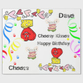 Cadeau Papier à envelopper Cheesy Red Heart Joyeux annive (Plat)