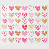 Cadeau Papier à envelopper - Coeurs rose et or (Plat)