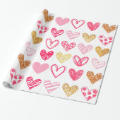 Cadeau Papier à envelopper - Coeurs rose et or (Déroulé)
