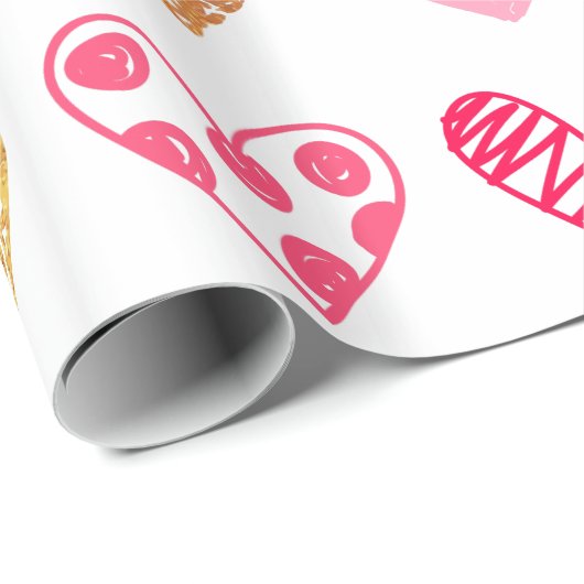 Cadeau Papier à envelopper - Coeurs rose et or (Coin rond)