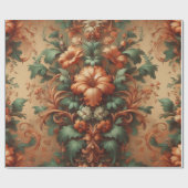 Cadeau Papier à envelopper - Crème orange Moss Vert Flora (Plat)