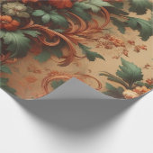 Cadeau Papier à envelopper - Crème orange Moss Vert Flora (Coin)