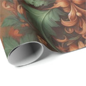 Cadeau Papier à envelopper - Crème orange Moss Vert Flora (Coin rond)