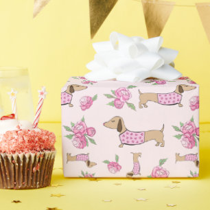 Cadeau Papier à envelopper Dachshund Papier rose Floral