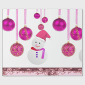 Cadeau Papier à envelopper de Noël Boules roses Snowman (Plat)