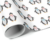 Cadeau Papier à envelopper de pingouins de Noël doux et a (Coin rond)