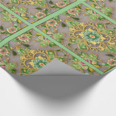 Cadeau Papier à envelopper dentelle textile vert (Coin)