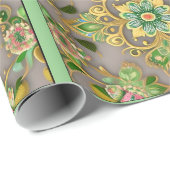 Cadeau Papier à envelopper dentelle textile vert (Coin rond)