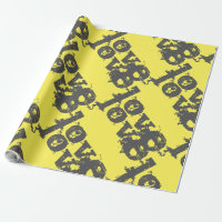 papier à envelopper jaune et gris AMOUR