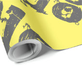 Cadeau papier à envelopper jaune et gris AMOUR (Coin rond)