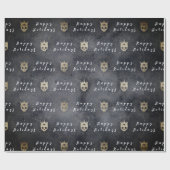 Cadeau Papier à envelopper Joyeuses fêtes Crânes noirs (Plat)