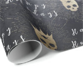 Cadeau Papier à envelopper Joyeuses fêtes Crânes noirs (Coin rond)