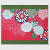 Cadeau Papier à envelopper KIMONO MOTIF FLEURS ROUGE ET B (Plat)