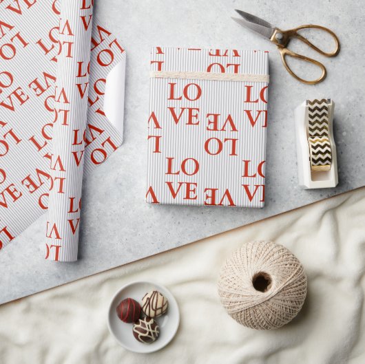 Cadeau Papier à envelopper - LOVE Red Stripes Grey (Artisanat)