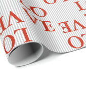 Cadeau Papier à envelopper - LOVE Red Stripes Grey (Coin rond)