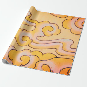 Cadeau Papier à envelopper MOTIF JAPONAIS NUAGE EN ORANGE