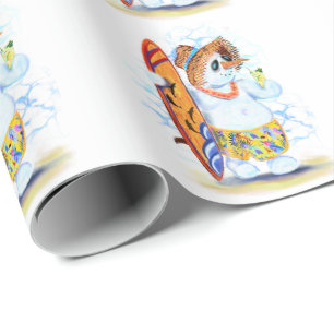 Cadeau Papier à envelopper Noël Funny Snowman Surfer
