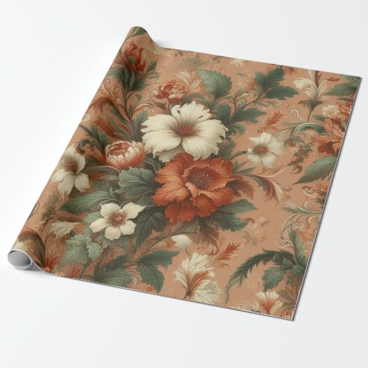 Cadeau Papier à envelopper - Orange brûlé, Crème, Vert mo (Déroulé)