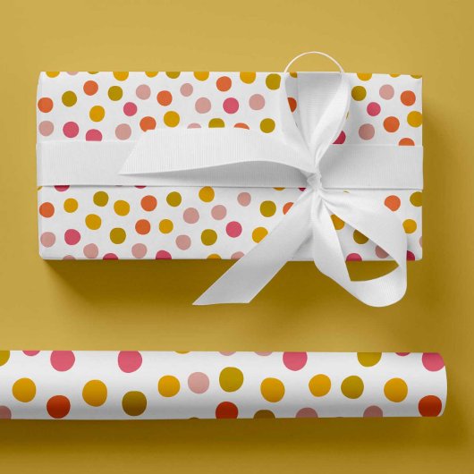 Cadeau Papier à envelopper pois jaune, rose et vert