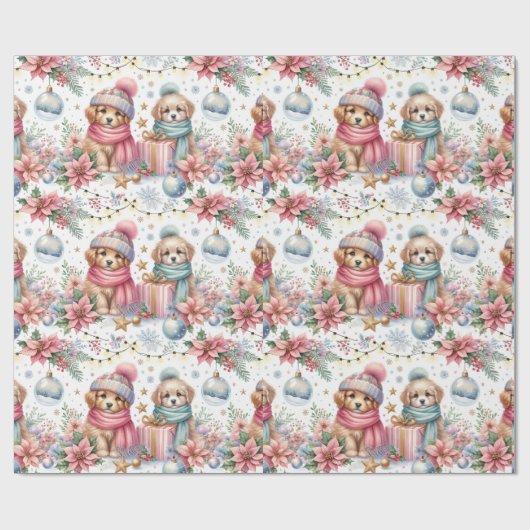 Cadeau Papier à envelopper pour chiots de Noël tendance (Plat)