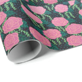 Cadeau Papier à envelopper Roses de chou rose (Coin rond)
