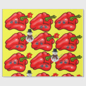 Cadeau Papier à envelopper rouge de Noël jaune (Plat)